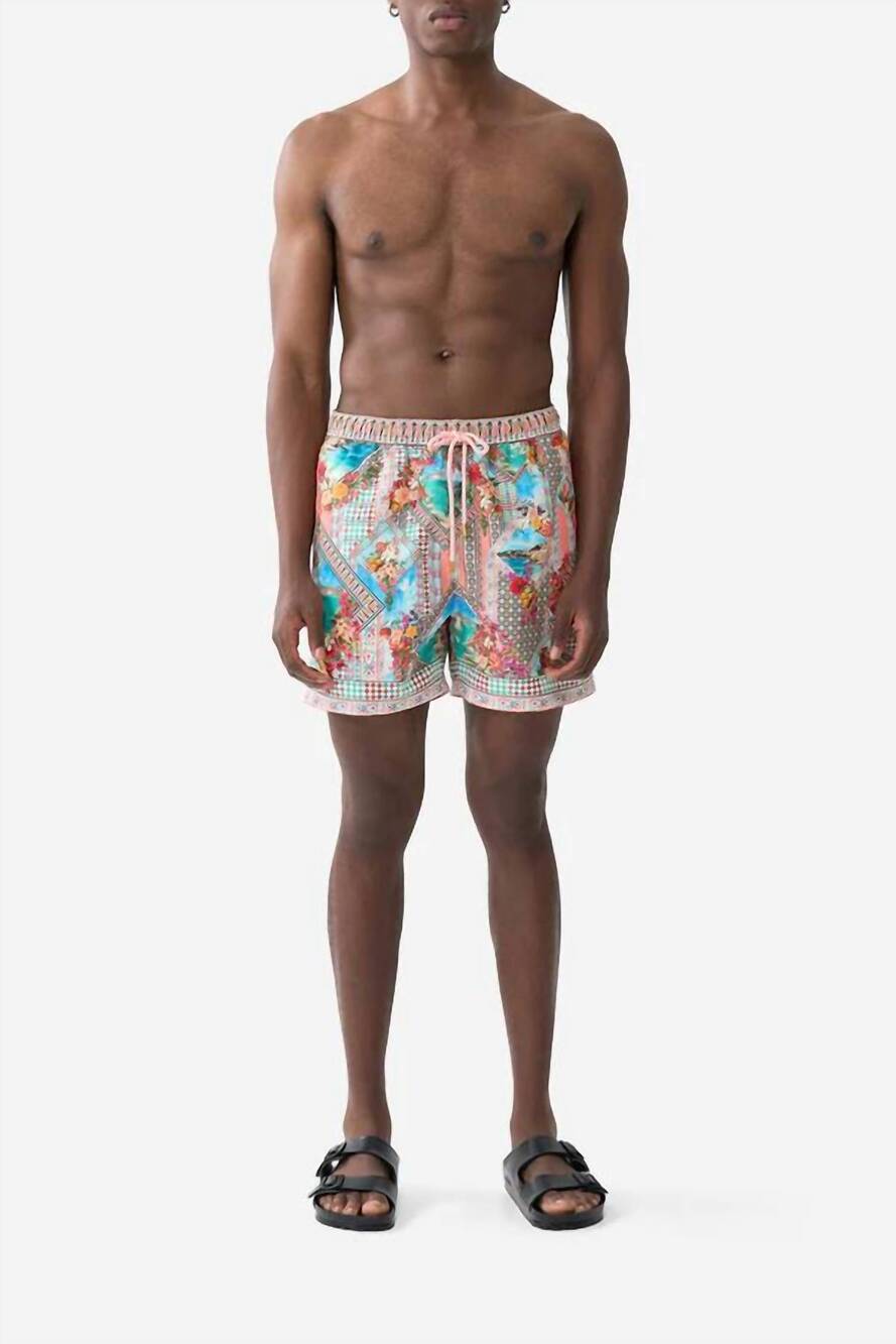 NEW CAMILLA elastic waist mid length boardshorts in meet me in mallorca